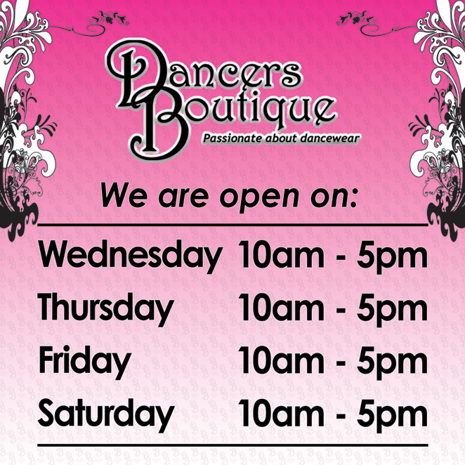 From one of the country's leading pointe shoe specialist fitters, offering the TOP BRANDS at one location.  The Pointe Shoe Centre specialist professioinal point shoe fittings are available from Dancers Boutique of Amersham. Opening hours information poster 2021. We are open 10am to 5pm Wednesdays, Thursdays, Fridays and Saturdays, with some out of hours appointments, subject to availability.